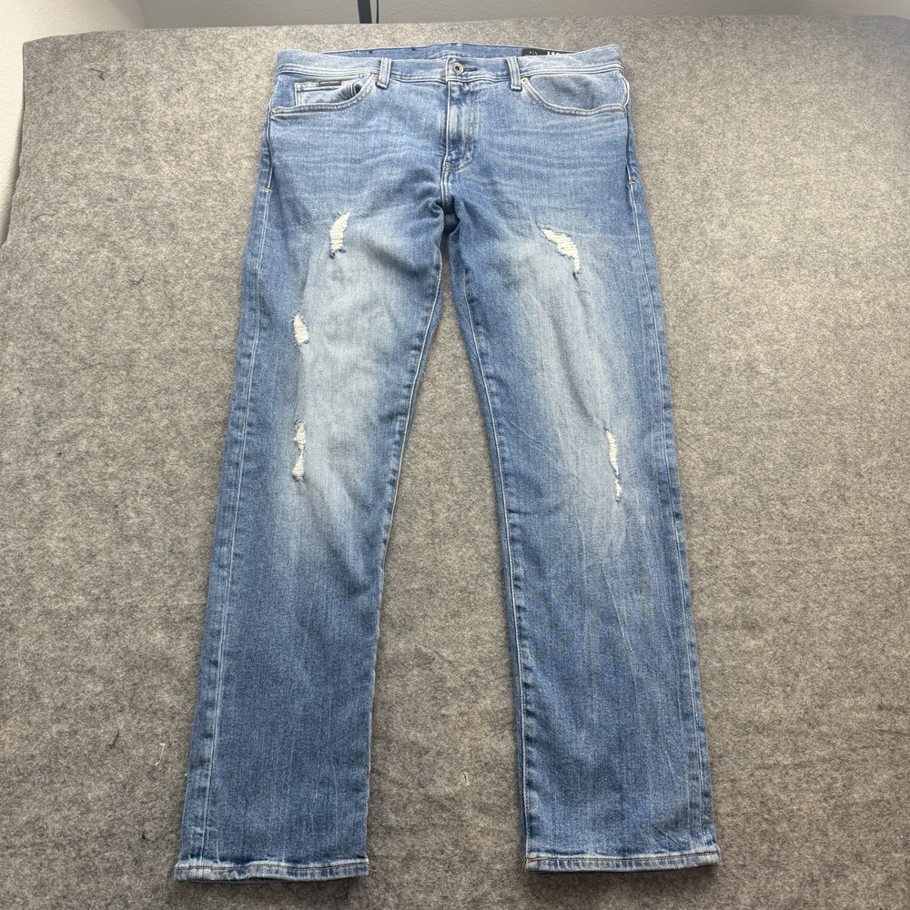 Armani Exchange J16 Straight Jeans Mens 34x31 Light Wash Distressed Stretch